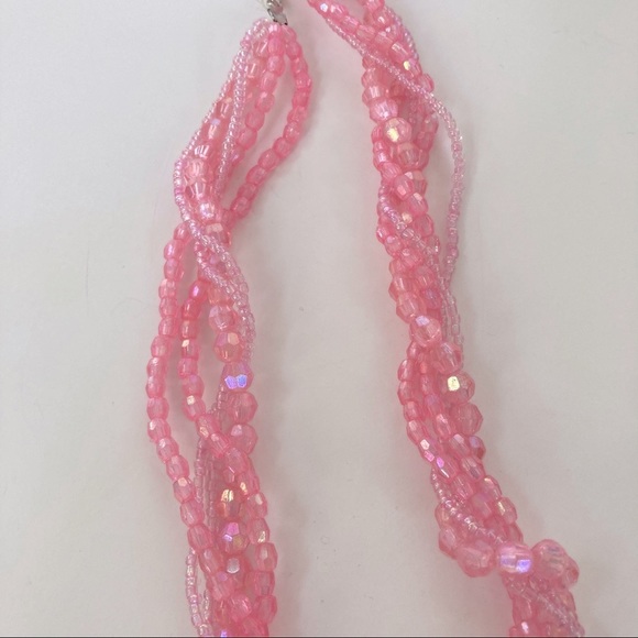 Girls 5-Strand Twisted Pink Beaded Necklace - Picture 2 of 4